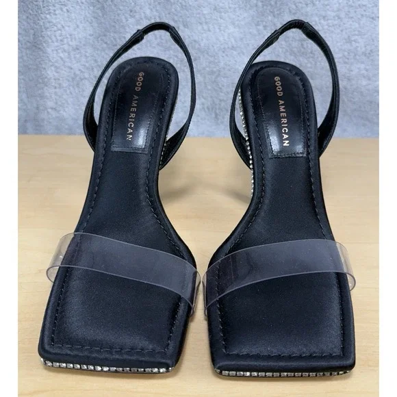 Good American Heels Womens 8.5 Open Square Toe Sling Back Crystal‎ GA120KD - Picture 3 of 13